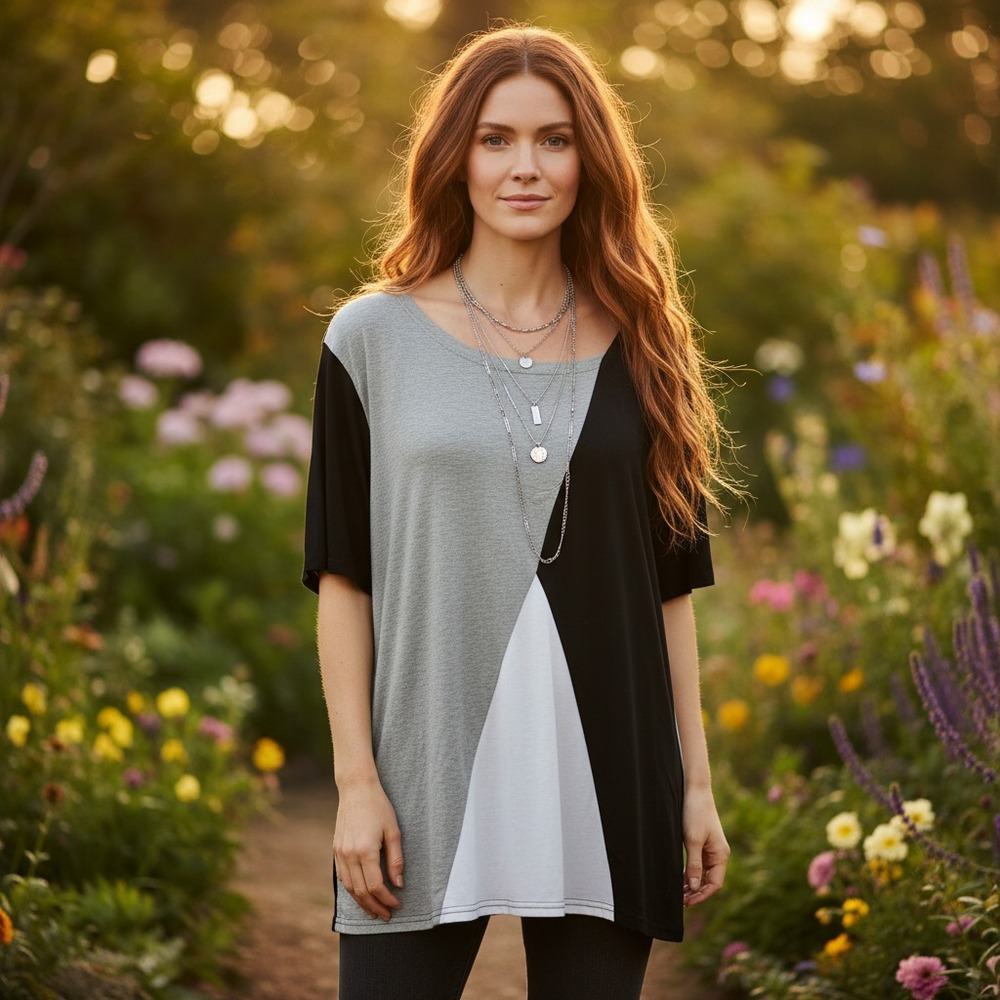 Sarin Mathews‎ XXL 2X Tunic Top Colorblock Black White Retro 90s Minimalist